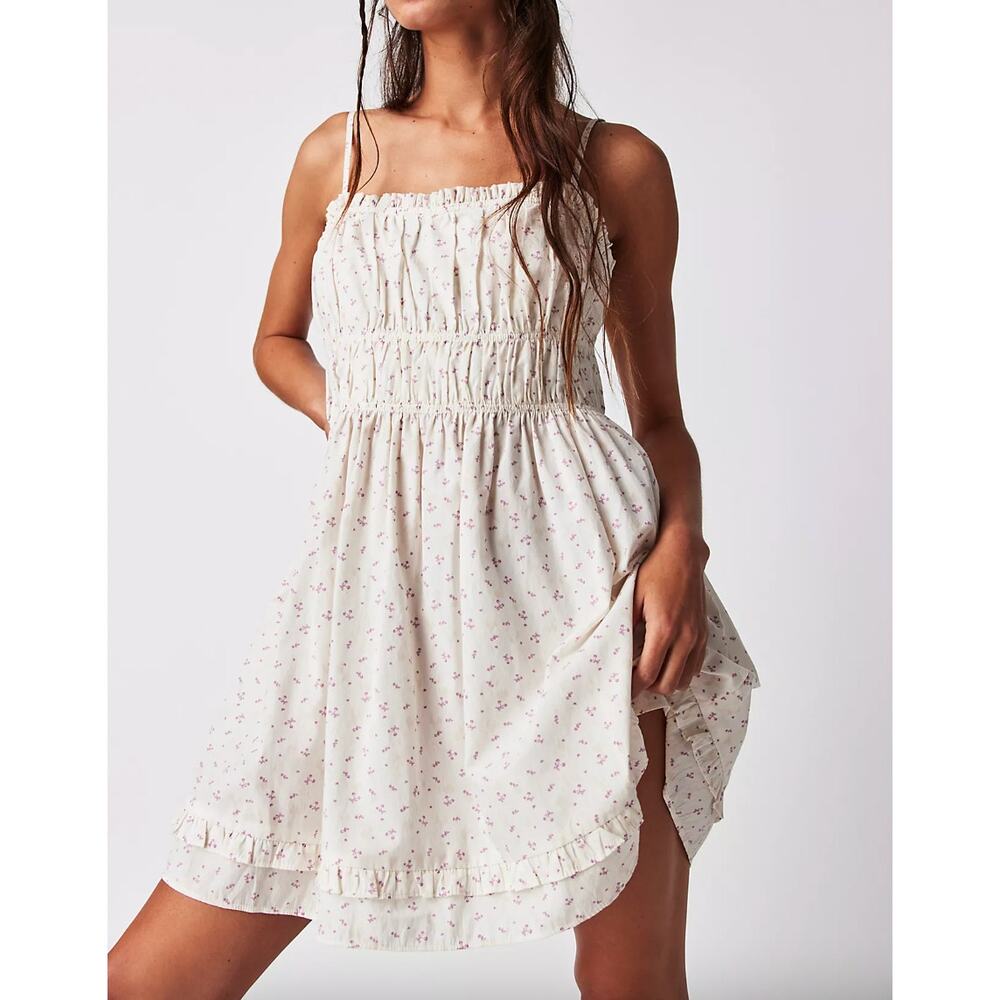 Free People Cream Mini Dress with Pink Floral Print